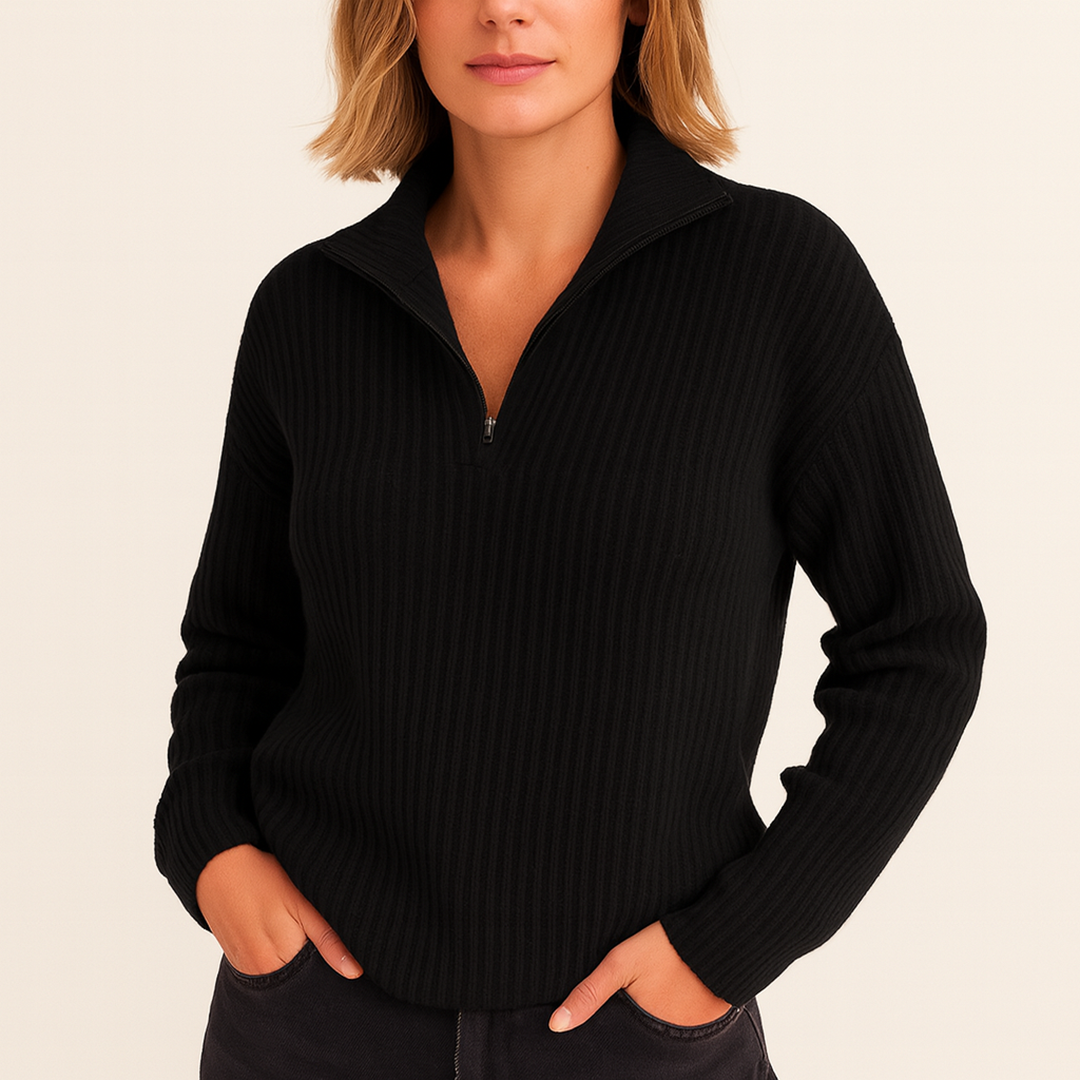 Damski Dzianinowy Sweter Zimowy | Pół Zamek
