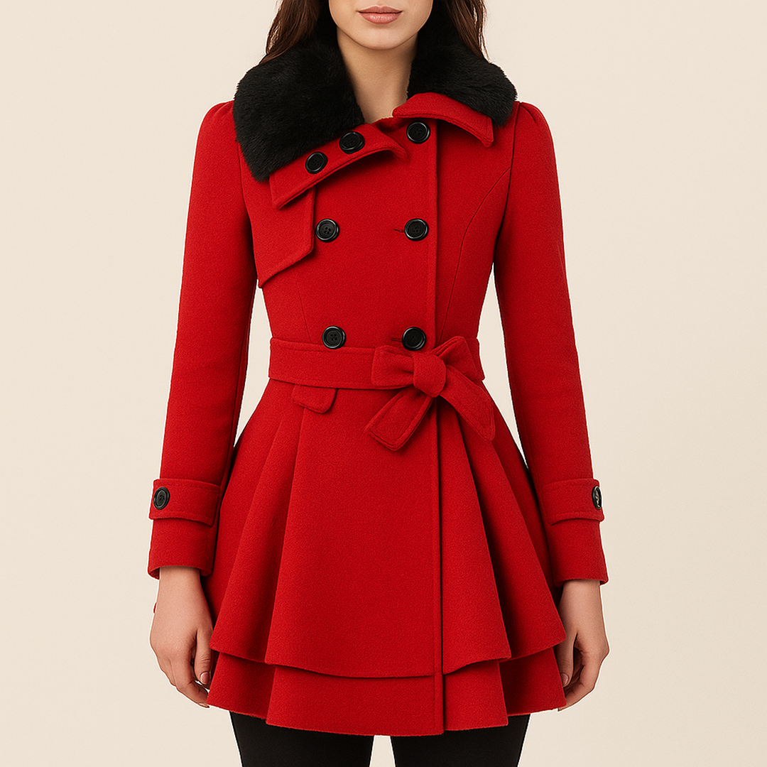 Damski Płaszcz Z Futrzanym Kołnierzem | Midi