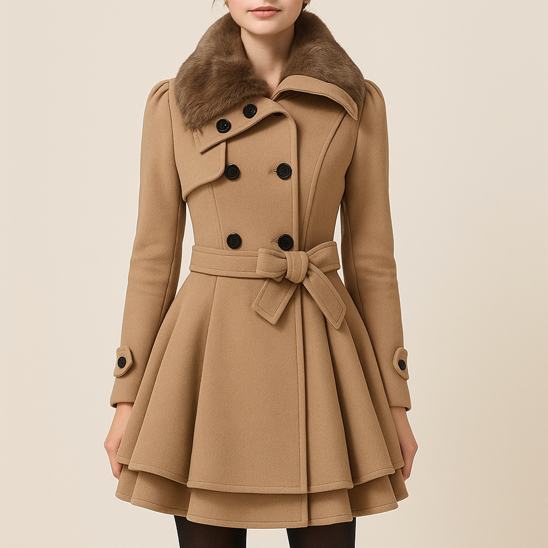 Damski Płaszcz Z Futrzanym Kołnierzem | Midi