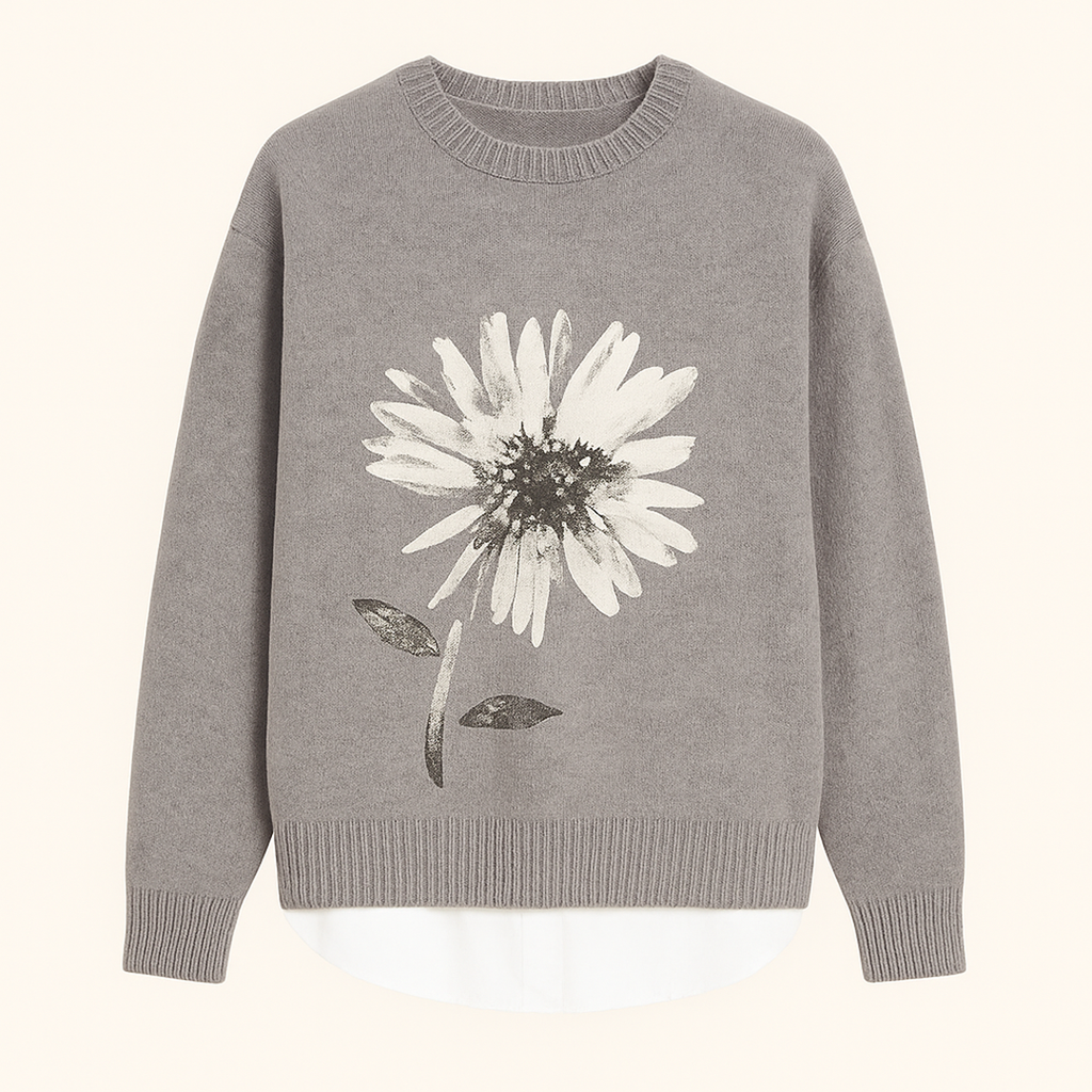 Damski Sweter Dzianinowy W Kwiatowy Wzór | Długi Rękaw
