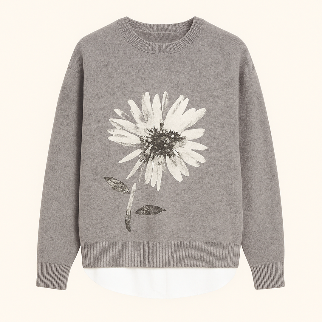 Damski Sweter Dzianinowy W Kwiatowy Wzór | Długi Rękaw