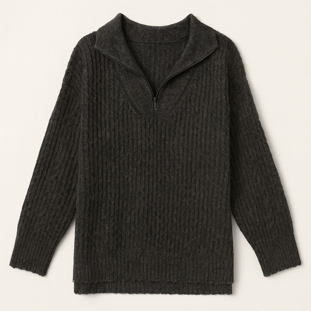 Damski Dzianinowy Zimowy Sweter | Pół Zamek