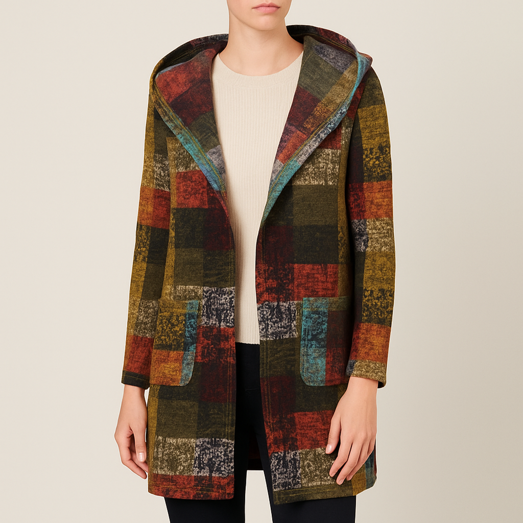 Damska Kolorowa Kamizelka Z Kapturem | Długa