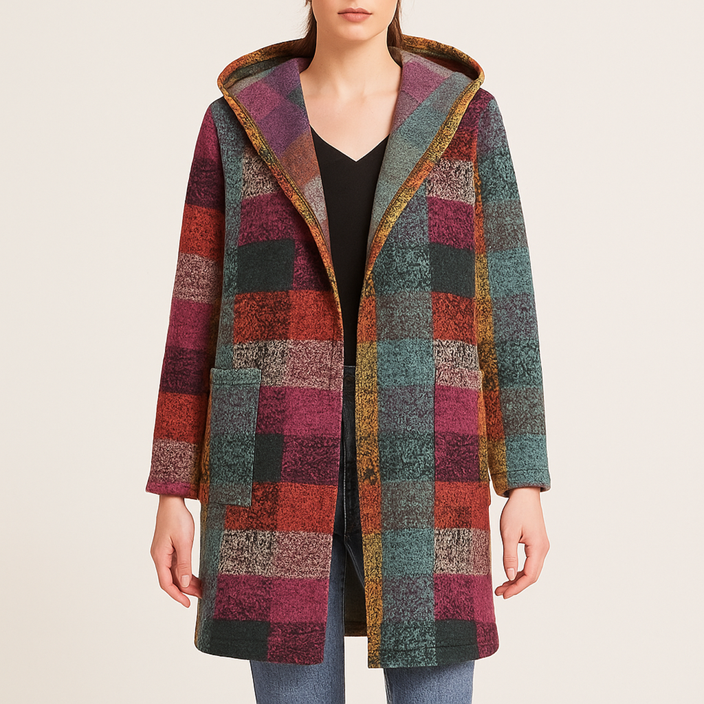 Damska Kolorowa Kamizelka Z Kapturem | Długa