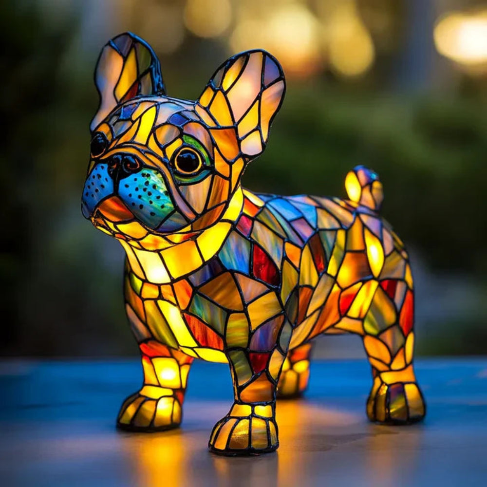 Table Lamp Stained Glass Dog Style Animal Decor Light