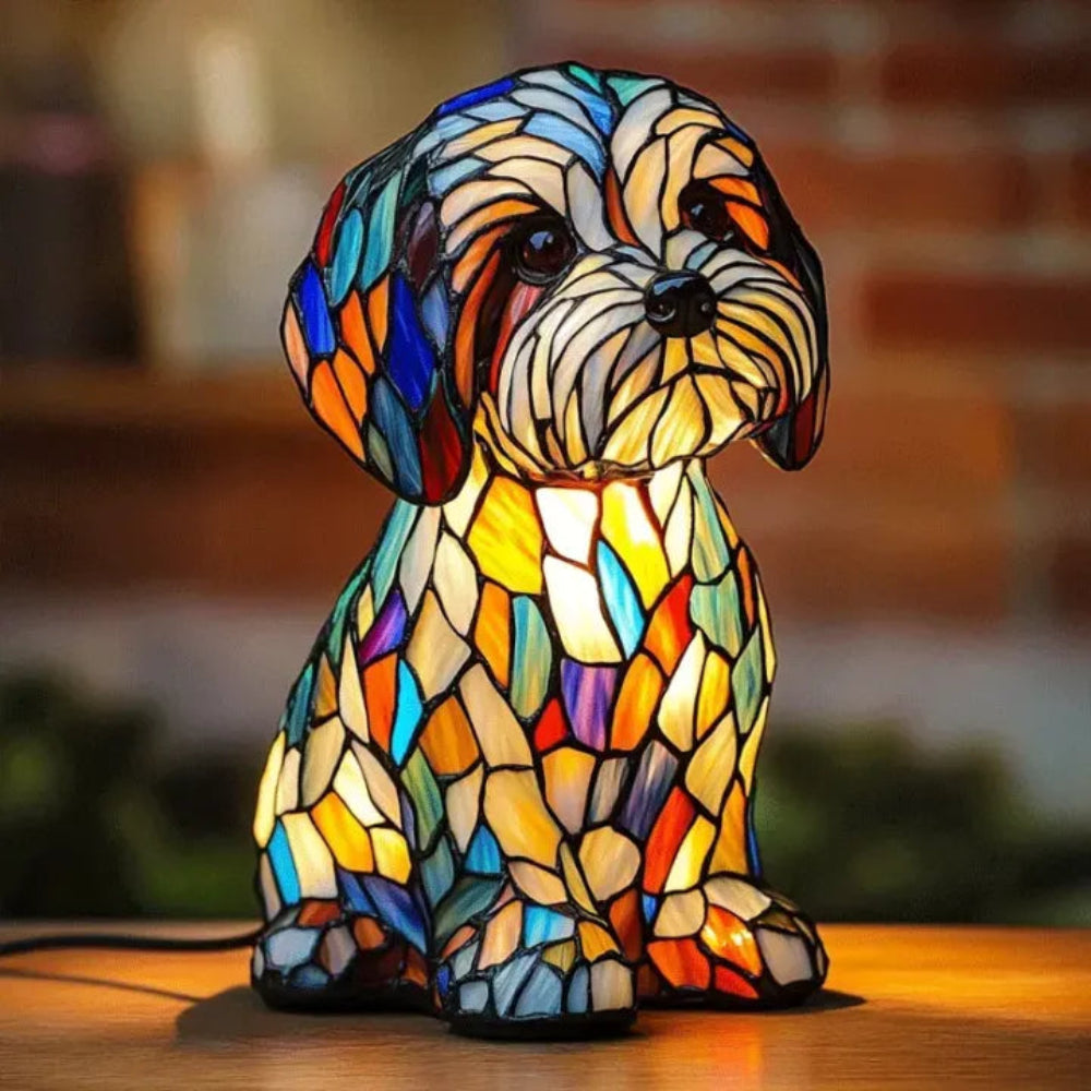 Table Lamp Stained Glass Dog Style Animal Decor Light - Image 2