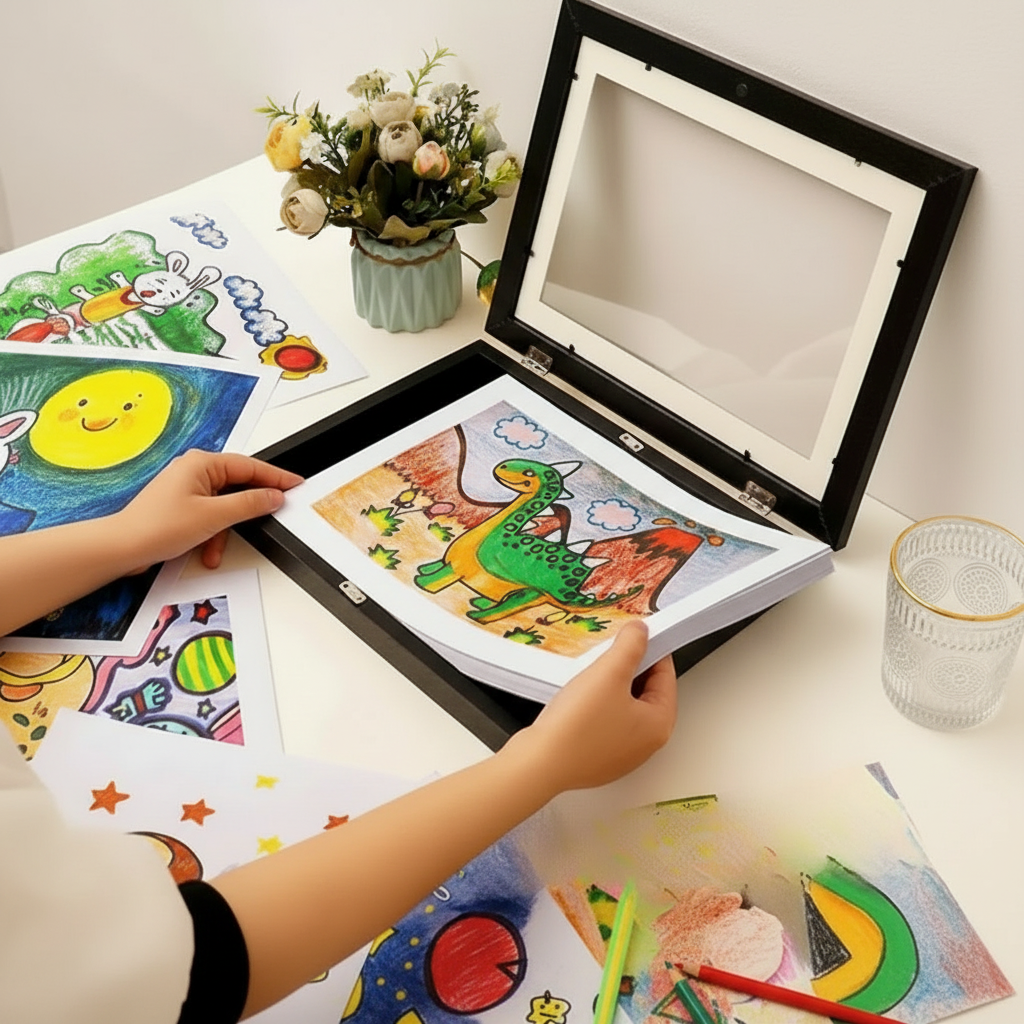 Wall Art Storage Frame Kids Drawings Photo Display - Image 2