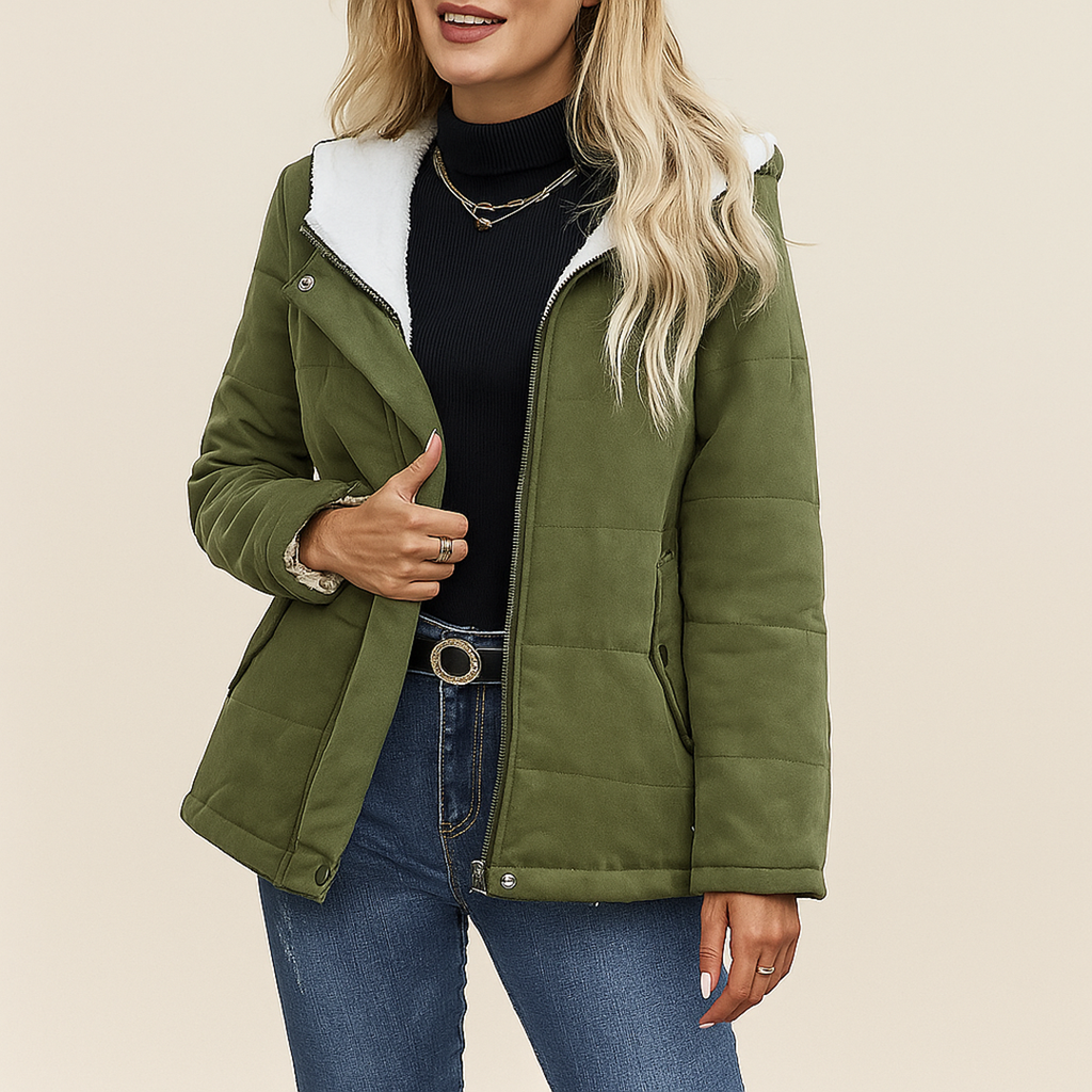 Zimowy Płaszcz Z Zamkiem Dla Kobiet | Z Futrzaną Podszewką