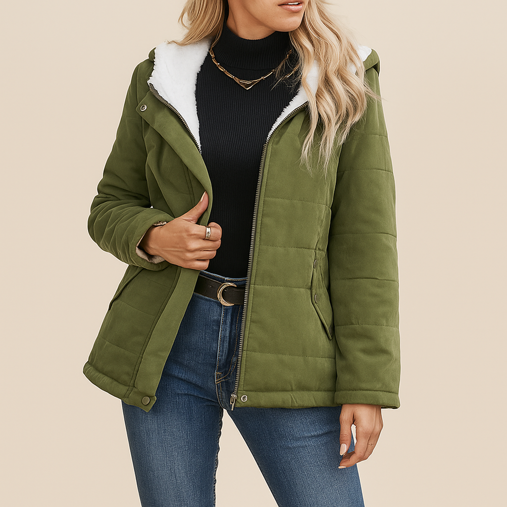 Zimowy Płaszcz Z Zamkiem Dla Kobiet | Z Futrzaną Podszewką