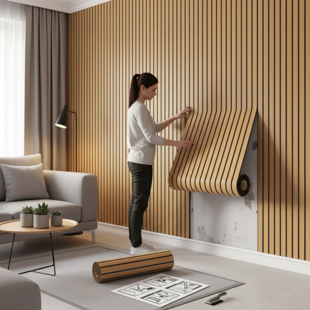 Selbstklebende 3D Wandpaneele Holzoptik Dekorative PVC Wandverkleidung - Image 4