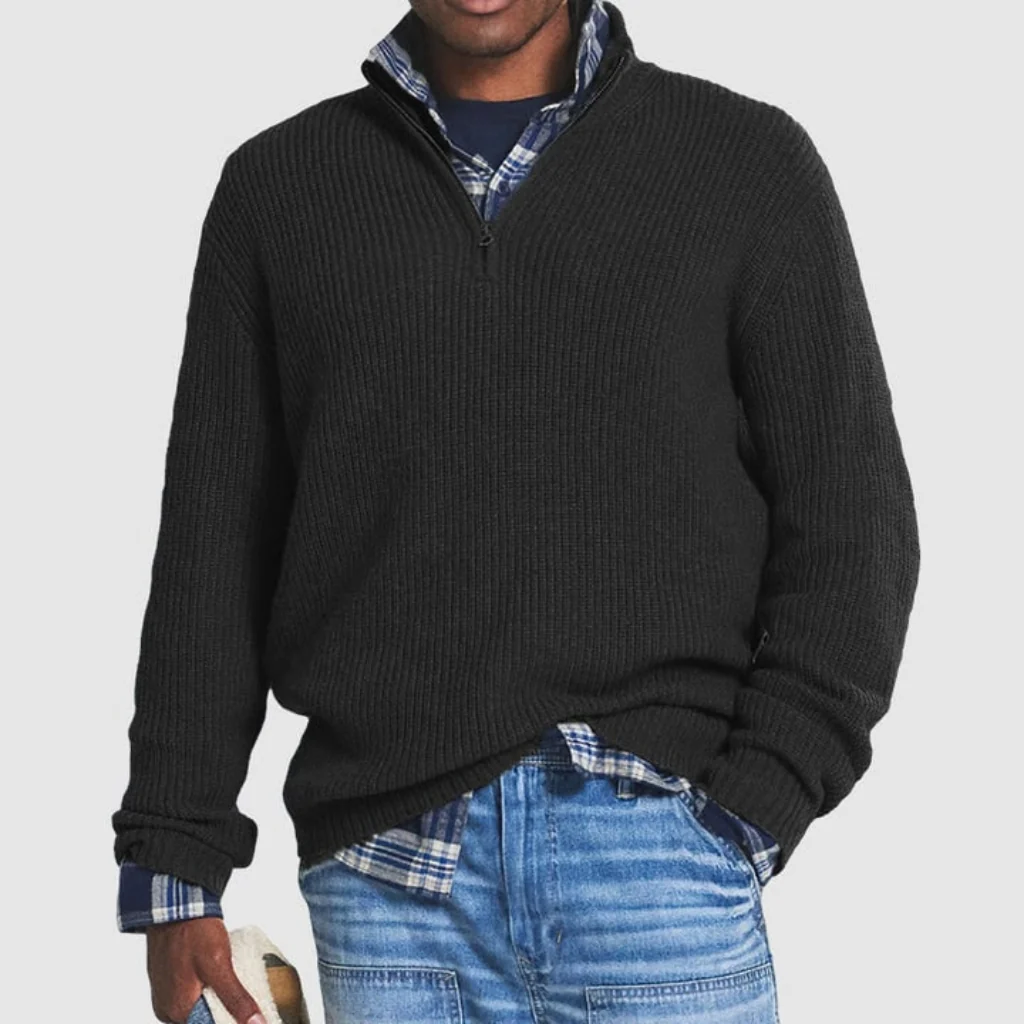 Men's Zipper Sweater Crew Neck Knit | Casual Attire - Image 2