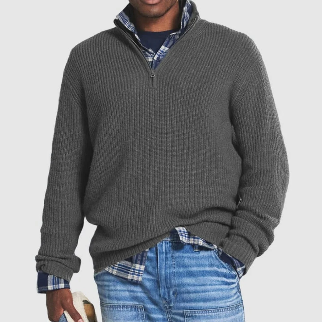 Men's Zipper Sweater Crew Neck Knit | Casual Attire - Image 3